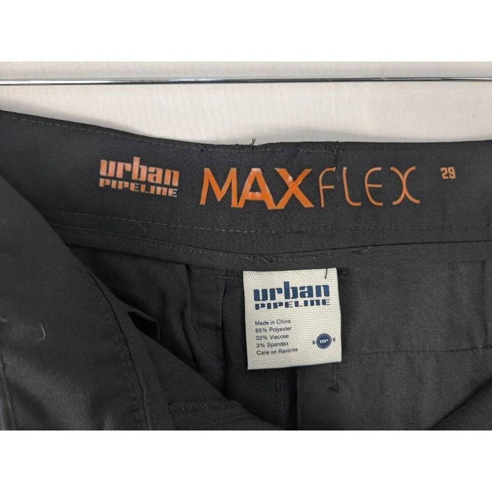 Urban Pipeline Max Flex Shorts 29x12 Black Flat Front Bermuda Chino‎ Tech Pocket